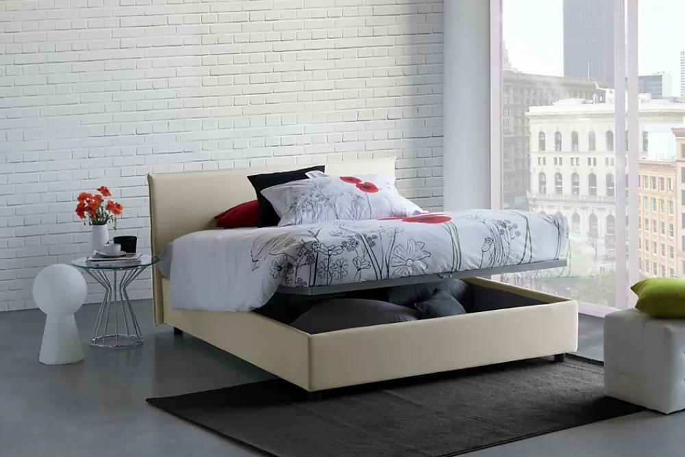 Talamo Italia Lit double Angelic, Lit coffre en tissu, Ouverture frontale, adapté pour matelas 140x190 cm, 100% Made in Italy, Beige* Lit Coffre