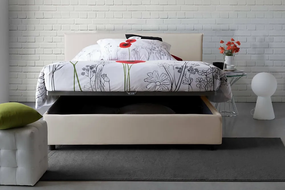 Talamo Italia Lit double Angelic, Lit coffre en tissu, Ouverture frontale, adapté pour matelas 140x190 cm, 100% Made in Italy, Beige* Lit Coffre