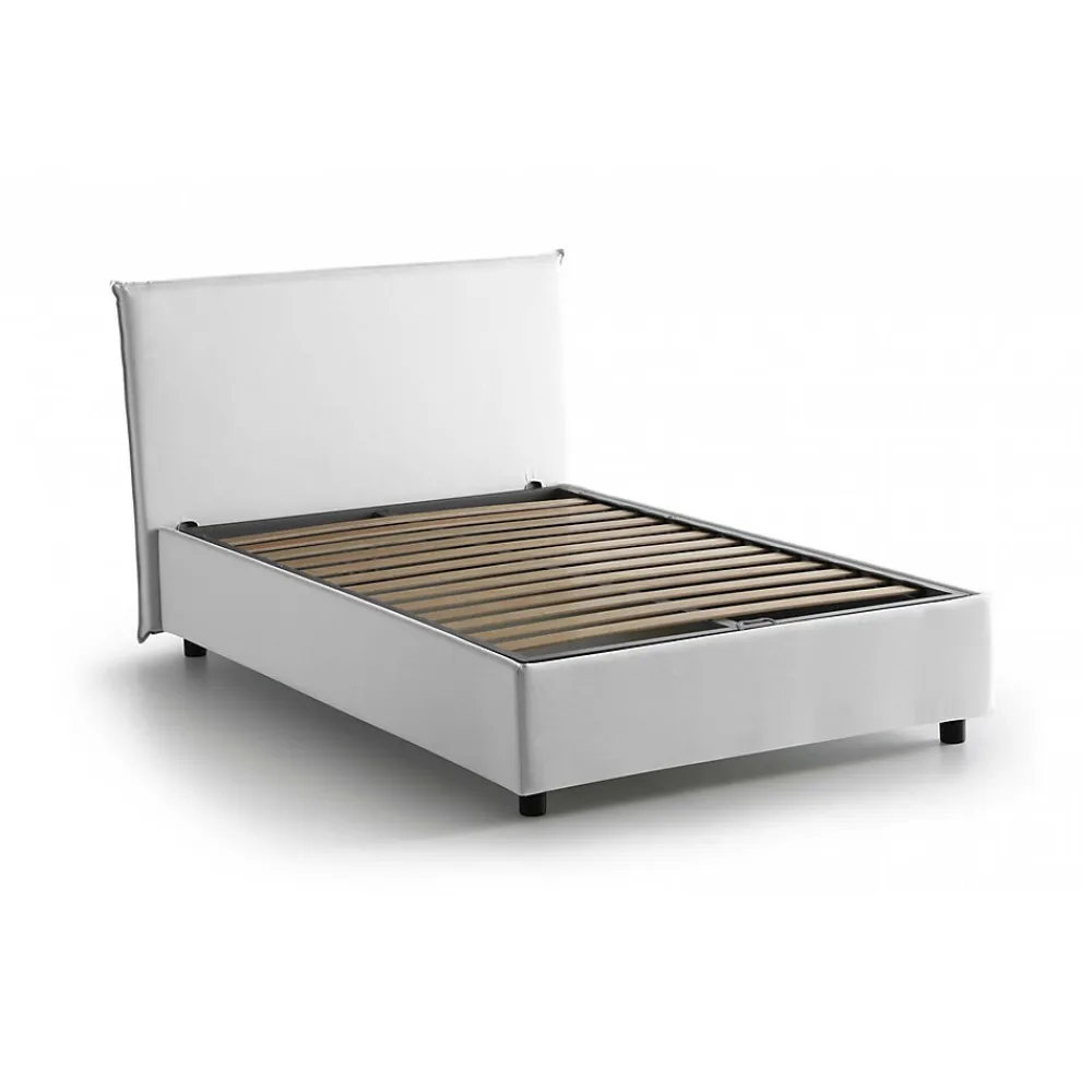 Lit double Angelic, Lit coffre en tissu, Ouverture frontale, adapté pour matelas 140x190 cm, 100% Made in Italy, Blanc>Talamo Italia Hot