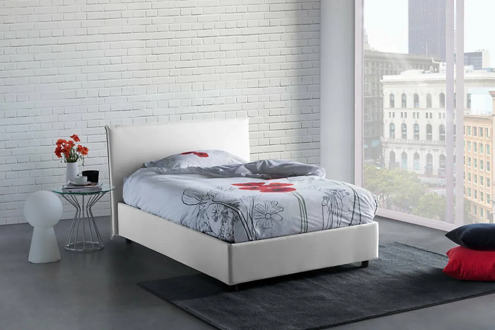 Lit double Angelic, Lit coffre en tissu, Ouverture frontale, adapté pour matelas 140x190 cm, 100% Made in Italy, Blanc>Talamo Italia Hot