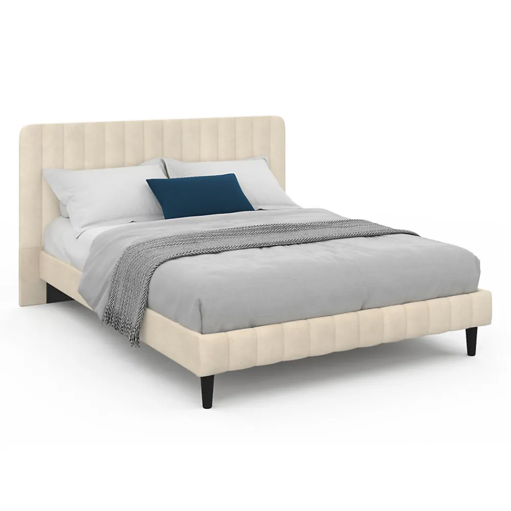 Lit double ANNIE avec tête de lit et sommier 140 x 190 cm velours beige>IDMarket Discount