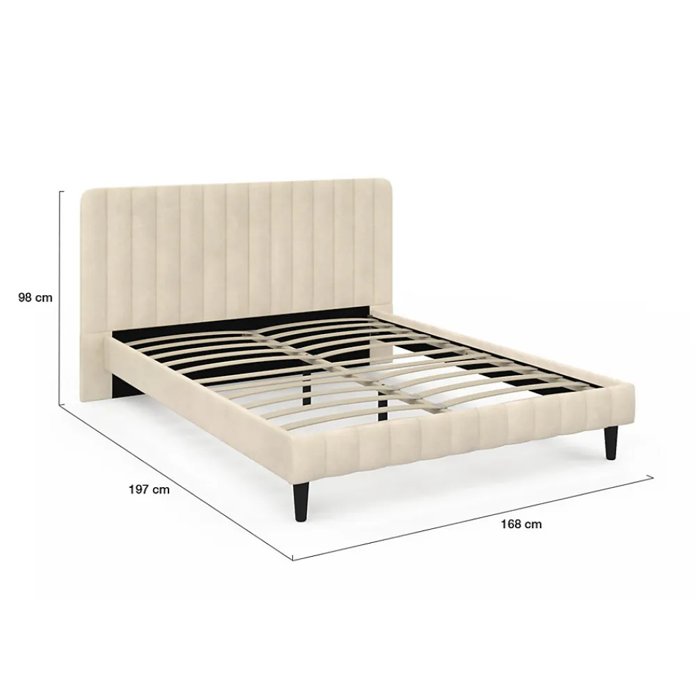Lit double ANNIE avec tête de lit et sommier 140 x 190 cm velours beige>IDMarket Discount