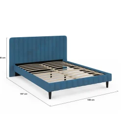 Lit double ANNIE avec tête de lit et sommier 140 x 190 cm velours bleu><noscript><img width=