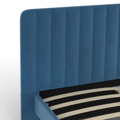 Lit double ANNIE avec tête de lit et sommier 140 x 190 cm velours bleu><noscript><img width=