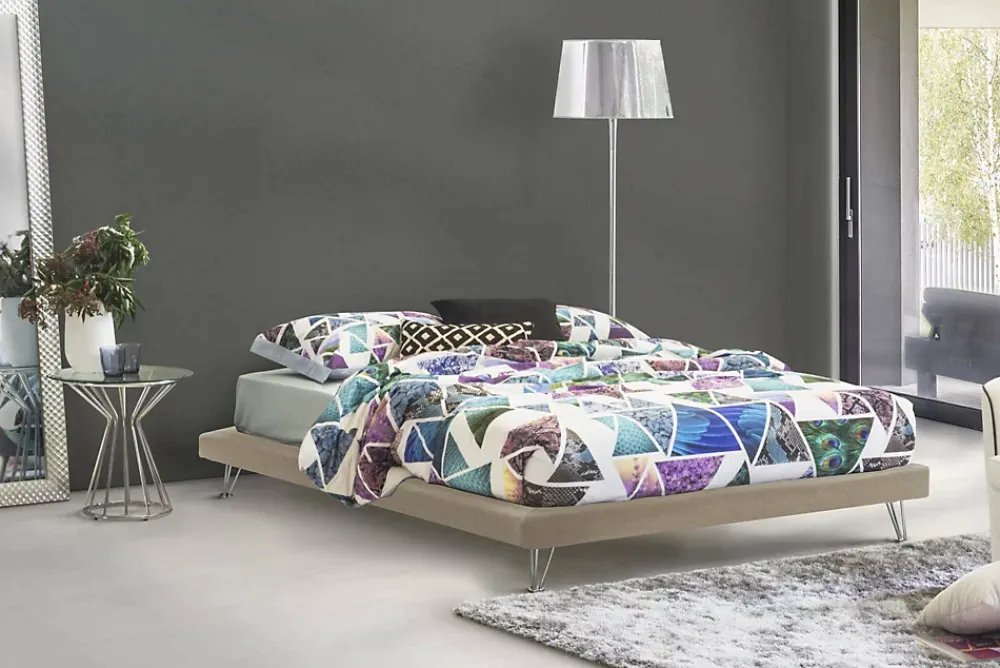 Talamo Italia Lit double Arbatrax, Lit fixe en tissu avec pieds, 100% Made in Italy, adapté pour matelas 160x190 cm, Beige* Lit Coffre