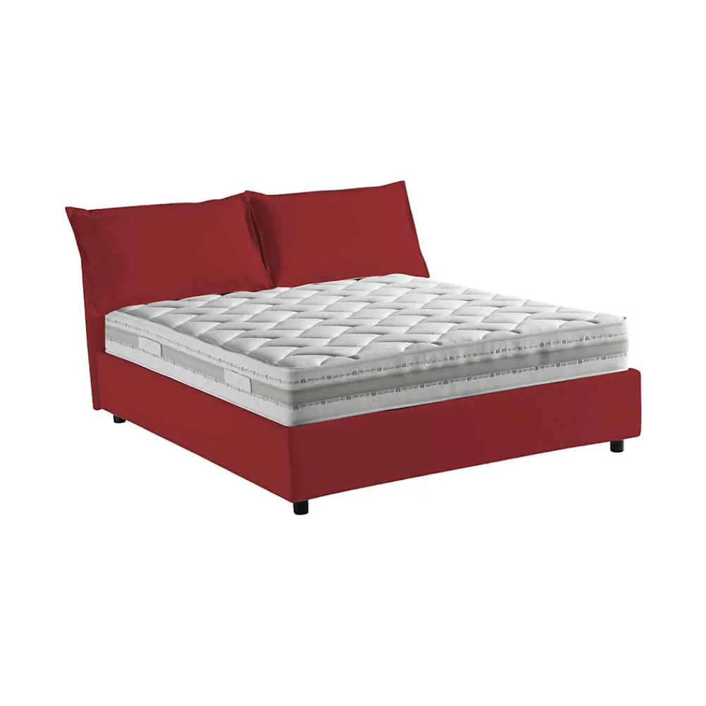 Lit double Arden, Lit coffre en tissu, Ouverture frontale, avec matelas 140x190 cm inclus, 100% Made in Italy, Rouge>Talamo Italia