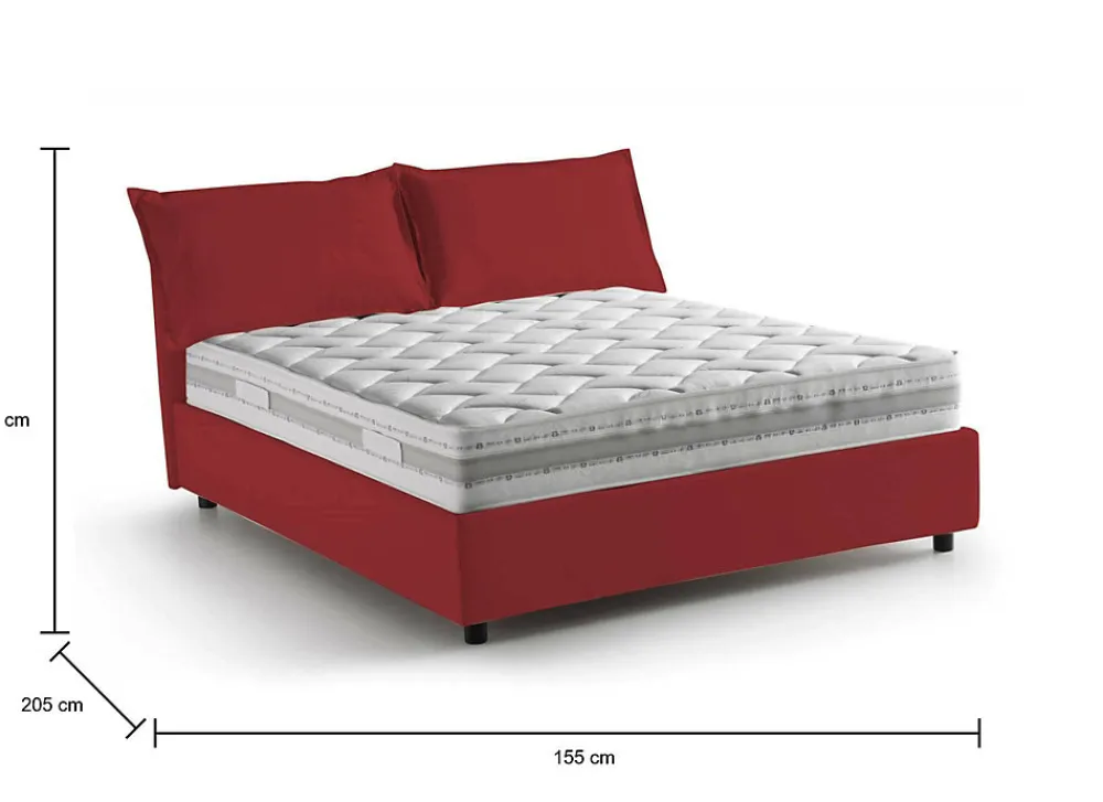 Lit double Arden, Lit coffre en tissu, Ouverture frontale, avec matelas 140x190 cm inclus, 100% Made in Italy, Rouge>Talamo Italia