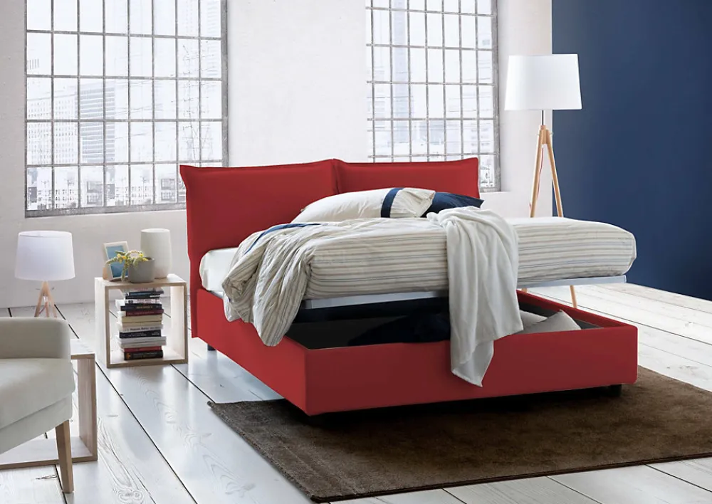 Lit double Arden, Lit coffre en tissu, Ouverture frontale, avec matelas 140x190 cm inclus, 100% Made in Italy, Rouge>Talamo Italia