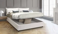 Lit double Arry, lit coffre en éco-cuir, ouverture frontale, matelas 140x200 cm inclus, 100% Made in Italy, Blanc><noscript><img width=