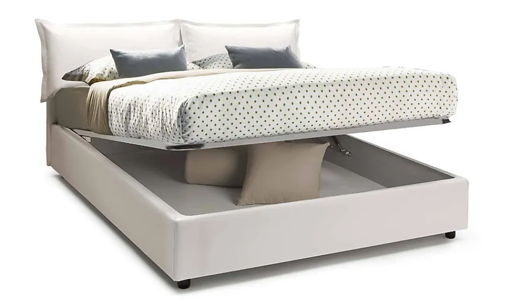 Lit double Arry, lit coffre en éco-cuir, ouverture frontale, matelas 140x200 cm inclus, 100% Made in Italy, Blanc>Talamo Italia Outlet