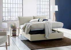 Lit double Askari, Lit coffre en tissu, Ouverture frontale, Convient pour matelas 140x190 cm, 100% Made in Italy, Beige><noscript><img width=