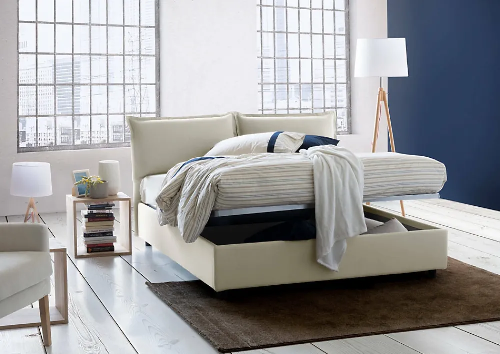 Lit double Askari, Lit coffre en tissu, Ouverture frontale, Convient pour matelas 140x190 cm, 100% Made in Italy, Beige>Talamo Italia Discount
