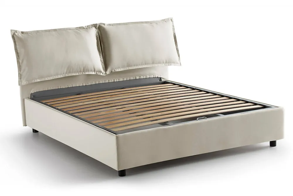 Lit double Askari, Lit coffre en tissu, Ouverture frontale, Convient pour matelas 140x190 cm, 100% Made in Italy, Beige>Talamo Italia Discount