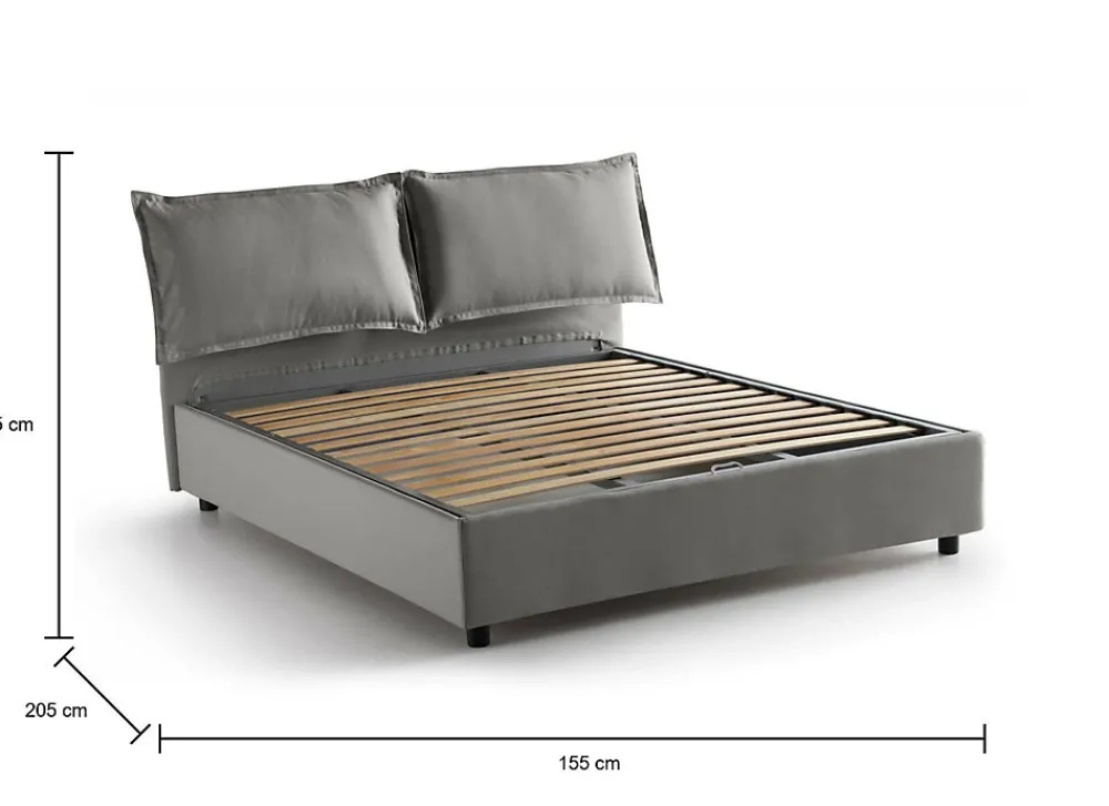 Lit double Askari, Lit coffre en tissu, Ouverture frontale, Convient pour matelas 140x190 cm, 100% Made in Italy, Gris>Talamo Italia Hot