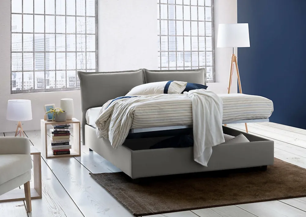 Lit double Askari, Lit coffre en tissu, Ouverture frontale, Convient pour matelas 140x190 cm, 100% Made in Italy, Gris>Talamo Italia Hot