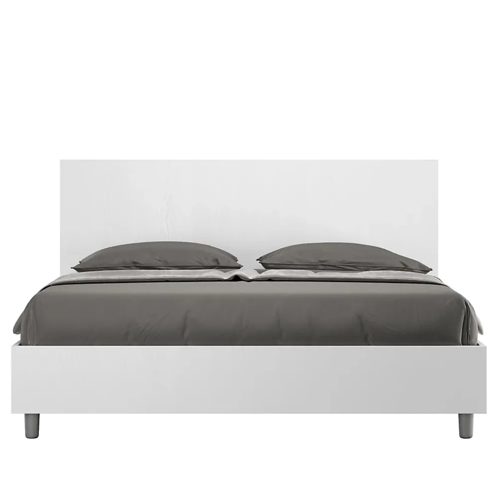 Ityhome Lit double avec rangement, double relevable, 160x200 cm, frêne blanc, New Egos* Lit Coffre