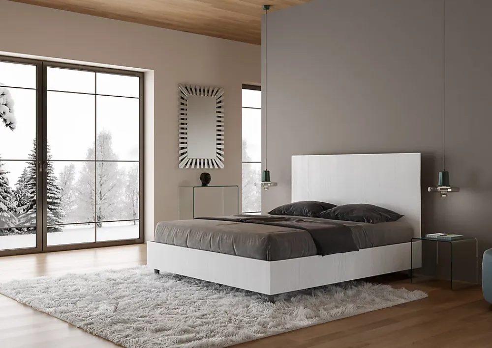 Ityhome Lit double avec rangement, double relevable, 160x200 cm, frêne blanc, New Egos* Lit Coffre