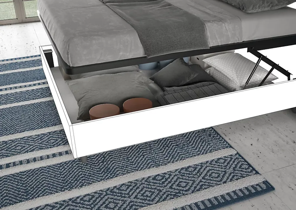 Ityhome Lit double avec rangement, double relevable, 160x200 cm, frêne blanc, New Egos* Lit Coffre
