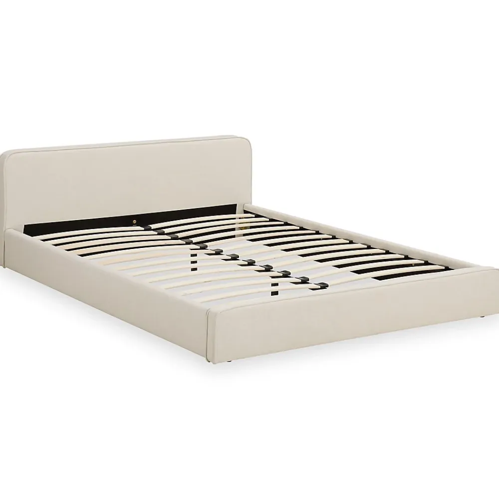 Idimex Lit double BELARTI 140 x 190 cm rembourré, revêtement en tissu - Blanc crème* Lit Double
