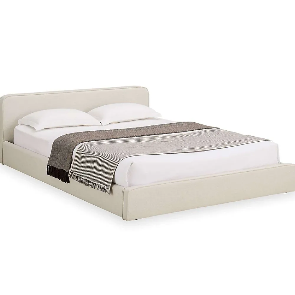 Idimex Lit double BELARTI 140 x 190 cm rembourré, revêtement en tissu - Blanc crème* Lit Double