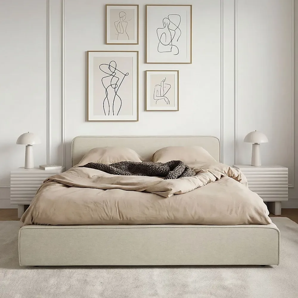 Idimex Lit double BELARTI 140 x 190 cm rembourré, revêtement en tissu - Beige* Lit Double