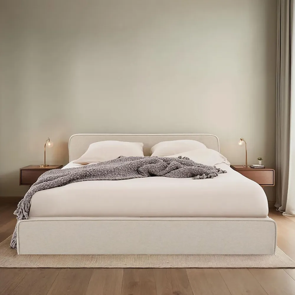 Idimex Lit double BELARTI 140 x 190 cm rembourré, revêtement en tissu - Beige* Lit Double