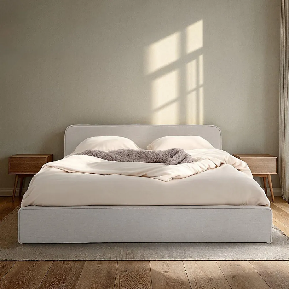 Lit double BELARTI 140 x 190 cm rembourré, revêtement en tissu - Gris clair>Idimex Hot