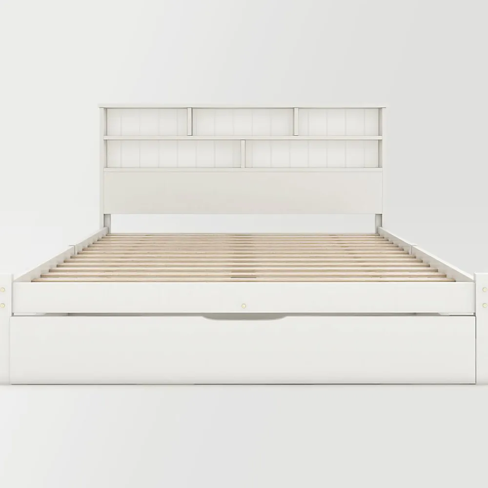 Blackcolors Lit Double Bois 140X200Cm Tiroirs Blanc* Lit Avec Rangement