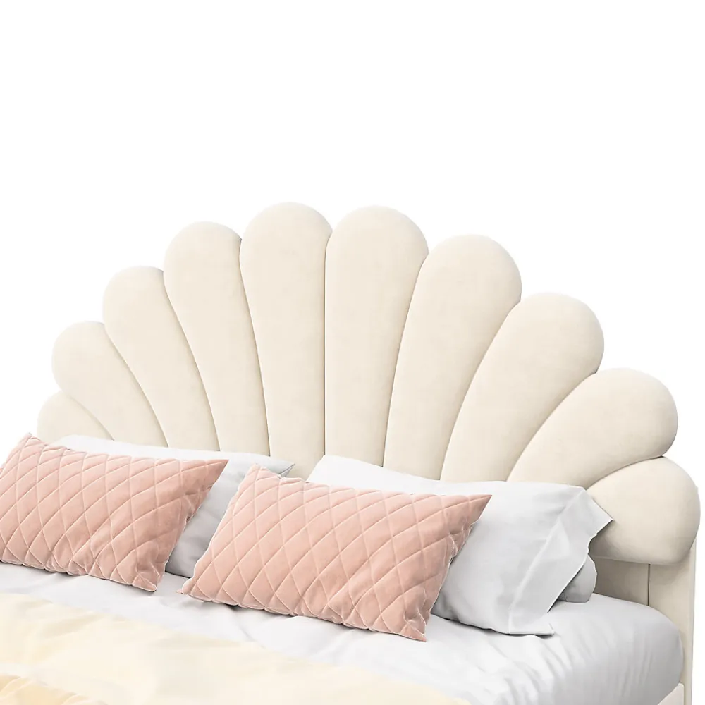 Lit double capitonné 140 x 200 cm avec sommier à lattes, velours, Beige>Fortuna lai Online