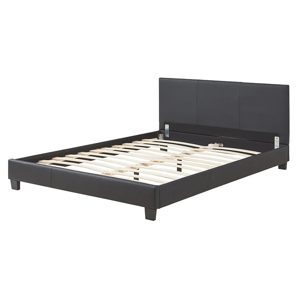 Lit double capitonné 140 x 200cm cuir synthétique avec sommier à lattes noir>Corium Discount