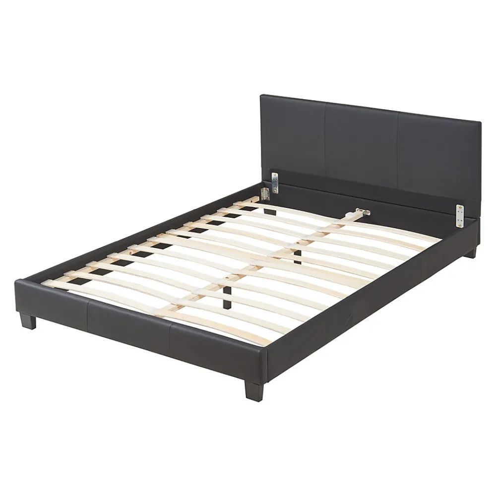 Lit double capitonné 140 x 200cm cuir synthétique avec sommier à lattes noir>Corium Discount
