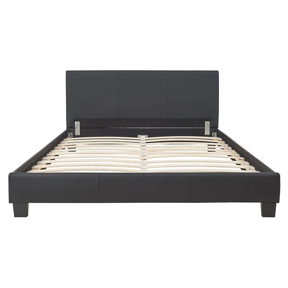 Lit double capitonné 140 x 200cm cuir synthétique avec sommier à lattes noir>Corium Discount