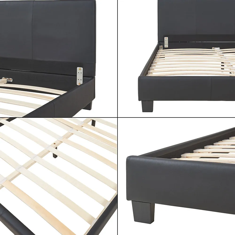 Lit double capitonné 140 x 200cm cuir synthétique avec sommier à lattes noir>Corium Discount