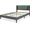 Lit double capitonné gris avec tête de lit rangement éclairage LED>Urban Meuble