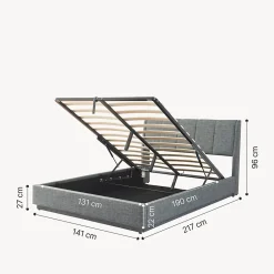[En.Casa] Lit double capitonné Tröstiar avec éclairage LED et matelas 140 x 200 cm anthracite en.casa* Ensemble Sommier Et Matelas