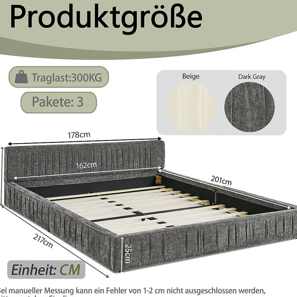 Lit Double Capitonné 160x200 cm, Tête de Lit, Structure Bois d'Eucalyptus Métal, Chenille Doux, Gris Foncé, Sans Matelas>Okwish Sale