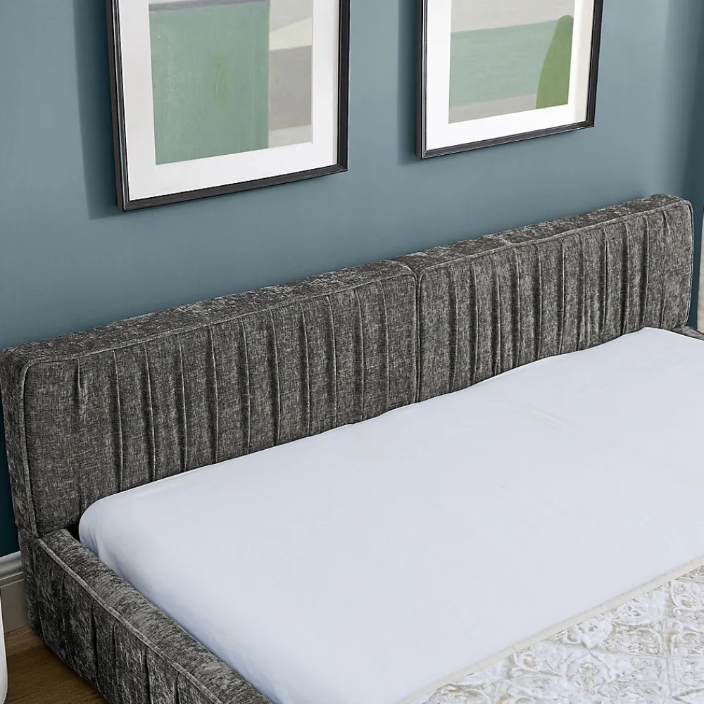 Lit Double Capitonné 160x200 cm, Tête de Lit, Structure Bois d'Eucalyptus Métal, Chenille Doux, Gris Foncé, Sans Matelas>Okwish Sale