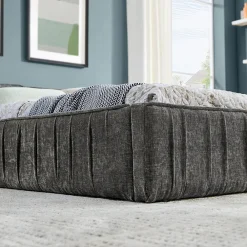 Lit Double Capitonné 160x200 cm, Tête de Lit, Structure Bois d'Eucalyptus Métal, Chenille Doux, Gris Foncé, Sans Matelas><noscript><img width=