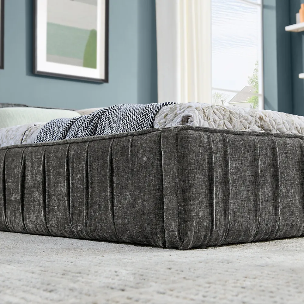 Lit Double Capitonné 160x200 cm, Tête de Lit, Structure Bois d'Eucalyptus Métal, Chenille Doux, Gris Foncé, Sans Matelas>Okwish Sale