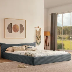 Okwish Lit Double Capitonné 160x200 cm, Chenille Doux, Tête de Lit Élégante, Cadre Bois Métal Solide, Gris Foncé, Sans Matelas* Lit Double
