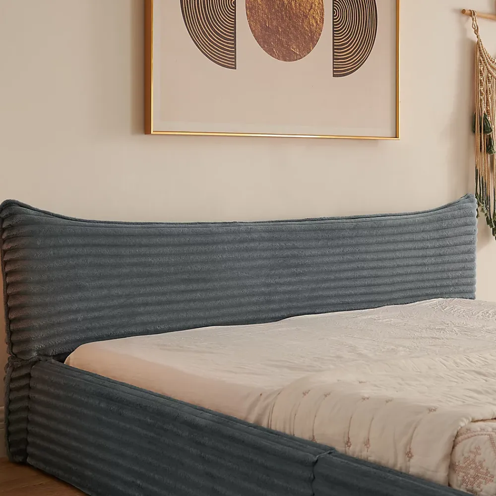 Okwish Lit Double Capitonné 160x200 cm, Chenille Doux, Tête de Lit Élégante, Cadre Bois Métal Solide, Gris Foncé, Sans Matelas* Lit Double