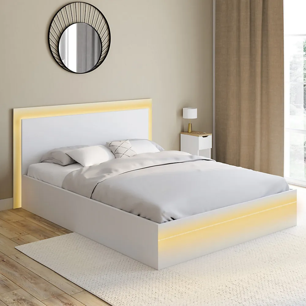 Lit double CHARLIE 140 x 190 cm avec sommier et LED intégrées blanc>IDMarket Sale