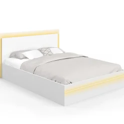 Lit double CHARLIE 140 x 190 cm avec sommier et LED intégrées blanc>IDMarket Sale