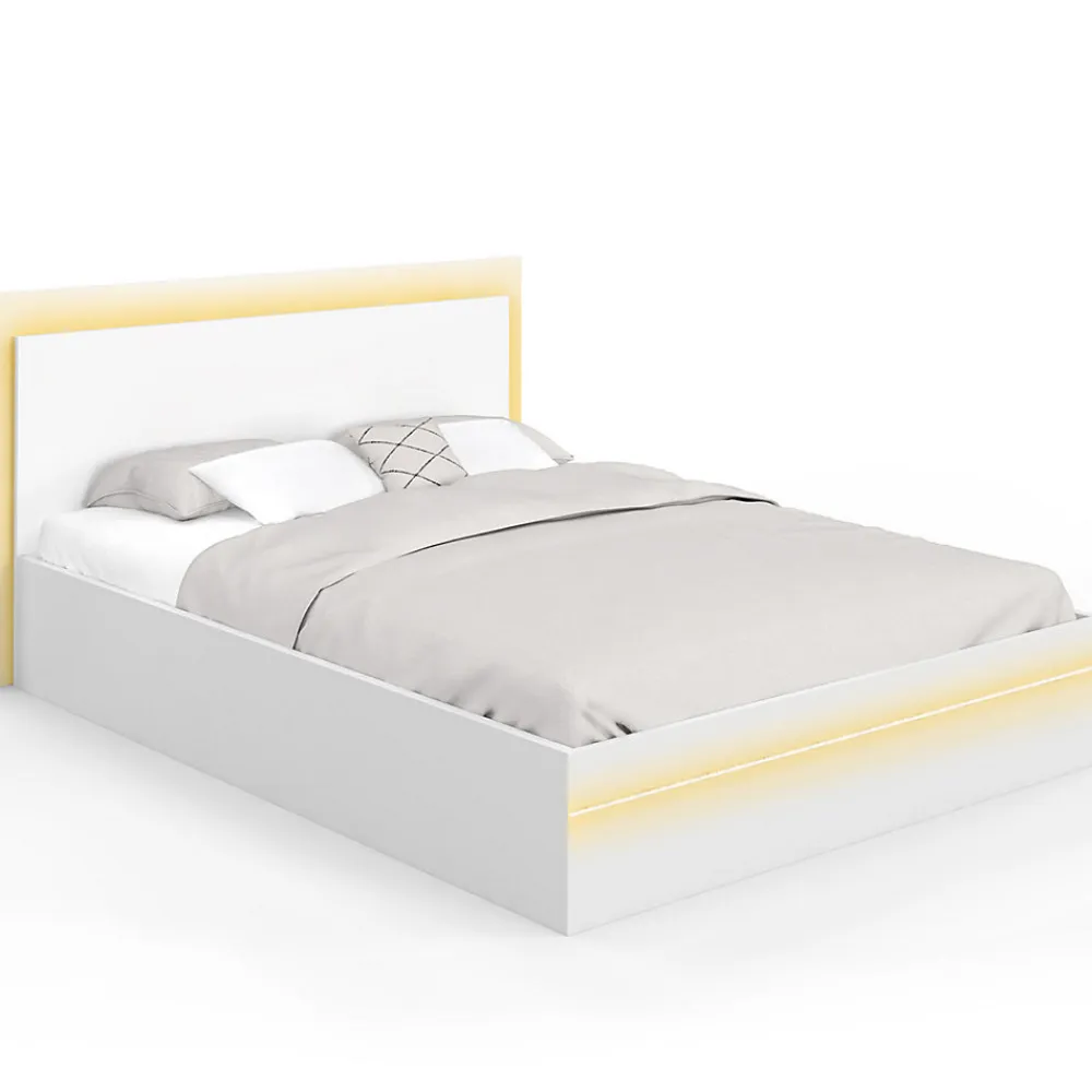 Lit double CHARLIE 140 x 190 cm avec sommier et LED intégrées blanc>IDMarket Sale