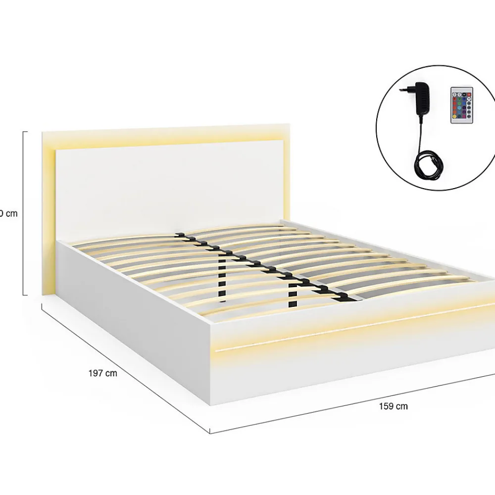 Lit double CHARLIE 140 x 190 cm avec sommier et LED intégrées blanc>IDMarket Sale