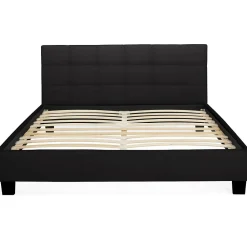 Lit double CHARLOTTE avec tête de lit et sommier 140 x 190 cm PVC noir><noscript><img width=