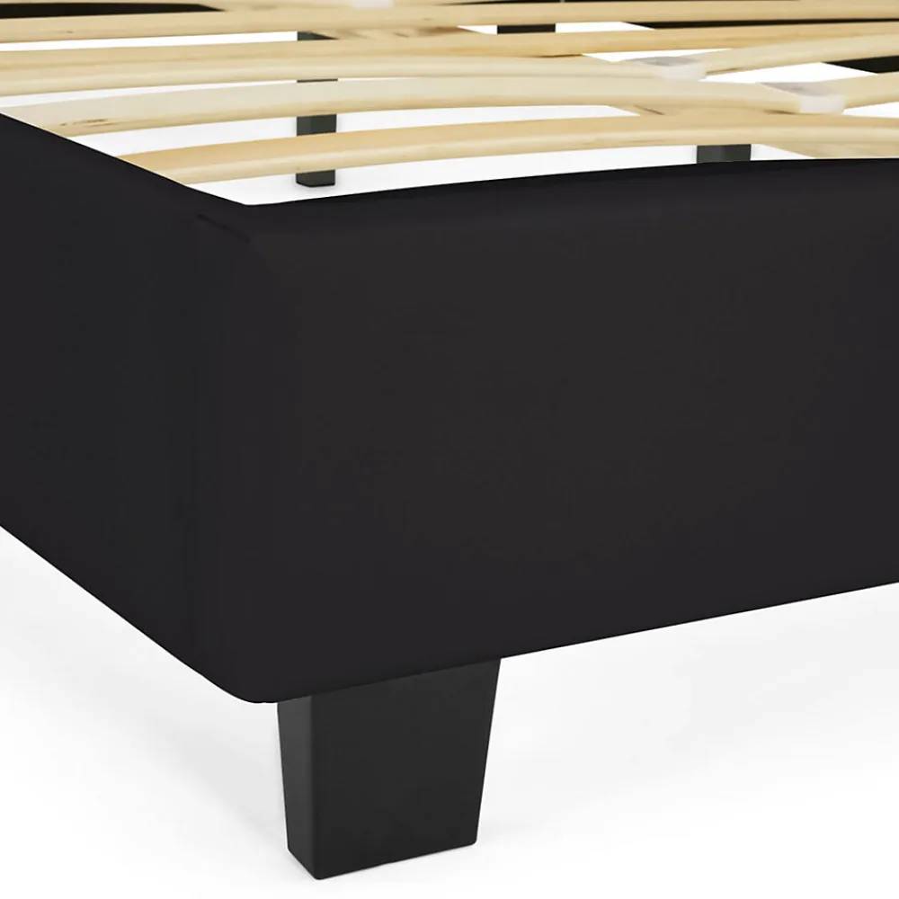 Lit double CHARLOTTE avec tête de lit et sommier 140 x 190 cm PVC noir>IDMarket Discount