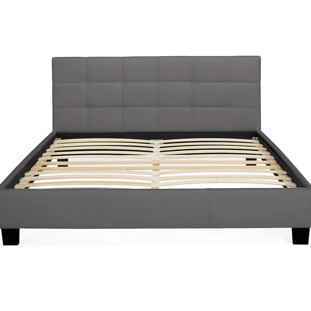 IDMarket Lit double CHARLOTTE avec tête de lit et sommier 140 x 190 cm PVC gris* Lit Avec Rangement