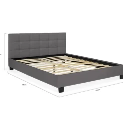 IDMarket Lit double CHARLOTTE avec tête de lit et sommier 140 x 190 cm PVC gris* Lit Avec Rangement