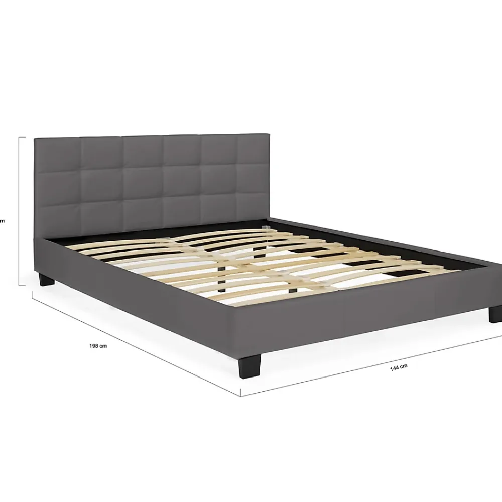 IDMarket Lit double CHARLOTTE avec tête de lit et sommier 140 x 190 cm PVC gris* Lit Avec Rangement
